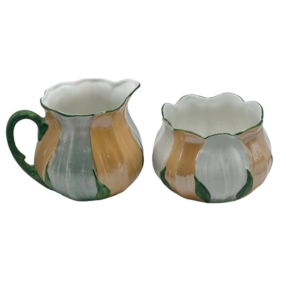 Vintage PALT Czecho-Slovakia Porcelain Tulips Sugar & Creamer Set